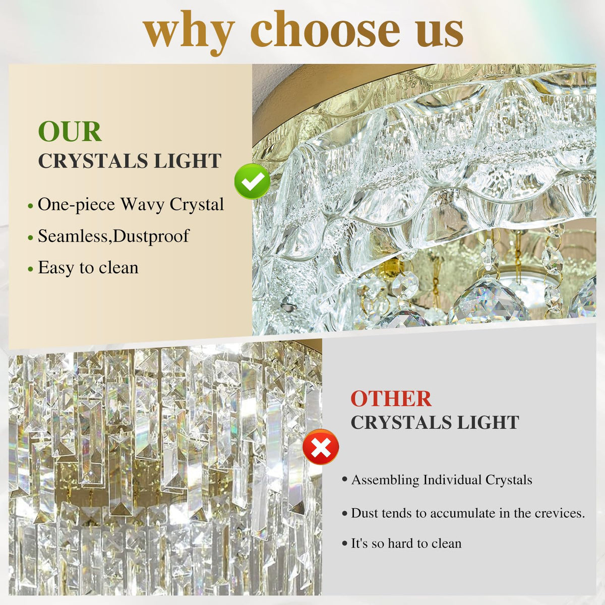 24.5"Crystal Ceiling Light Modern Gold Flush Mount Chandelier Light Fixture