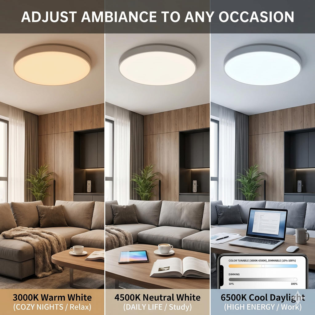 32 Inch Large LED Flush Mount Ceiling Light Fixture, Minimalist, Dimmable