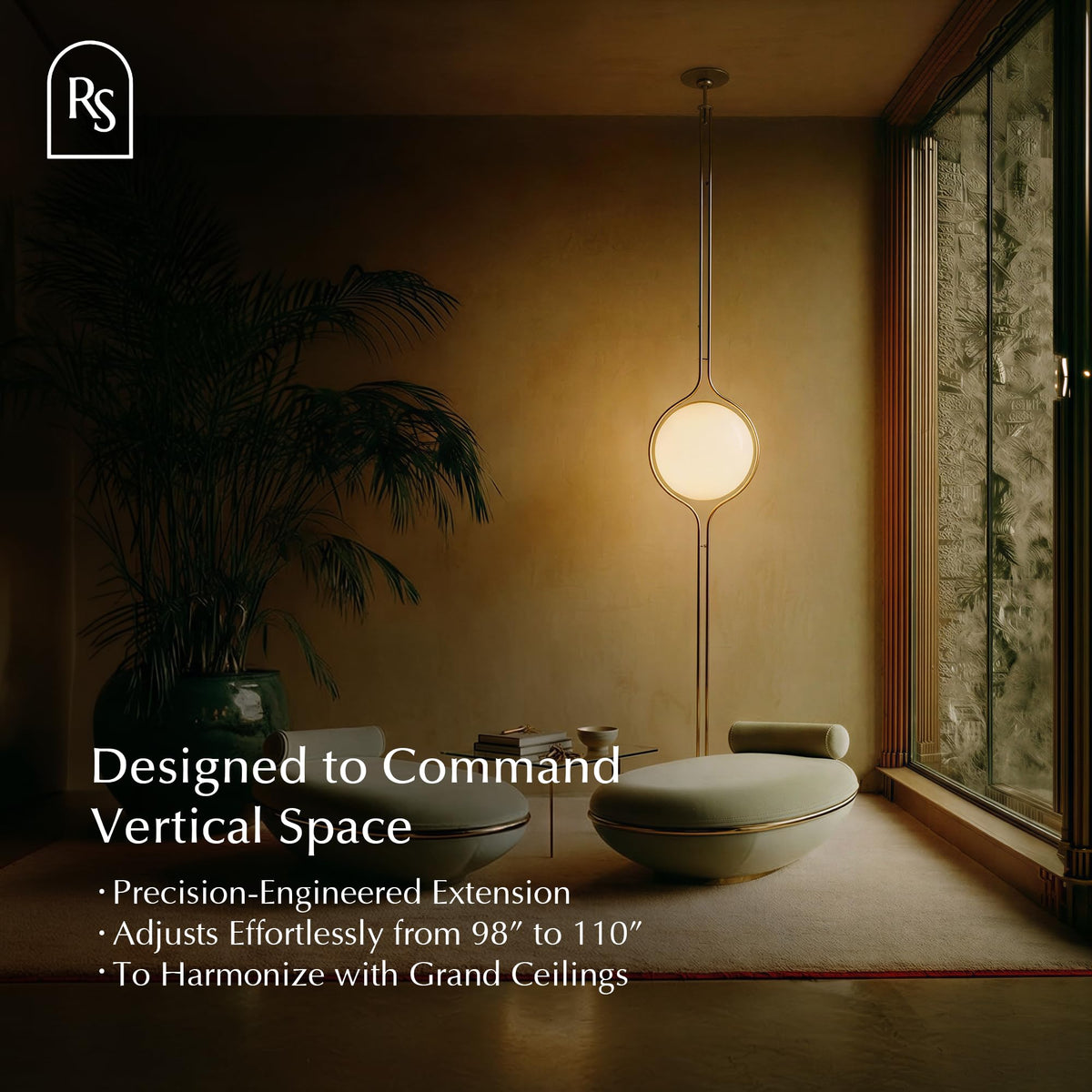 Zuru Floor to Ceiling Lamp - Adjustable 98"-110" Modern Pole Light with LED Bulb - Acrylic Globe Design - UL Certified - Sleek Metal Frame - Living Room & Bedroom Standing Lamp