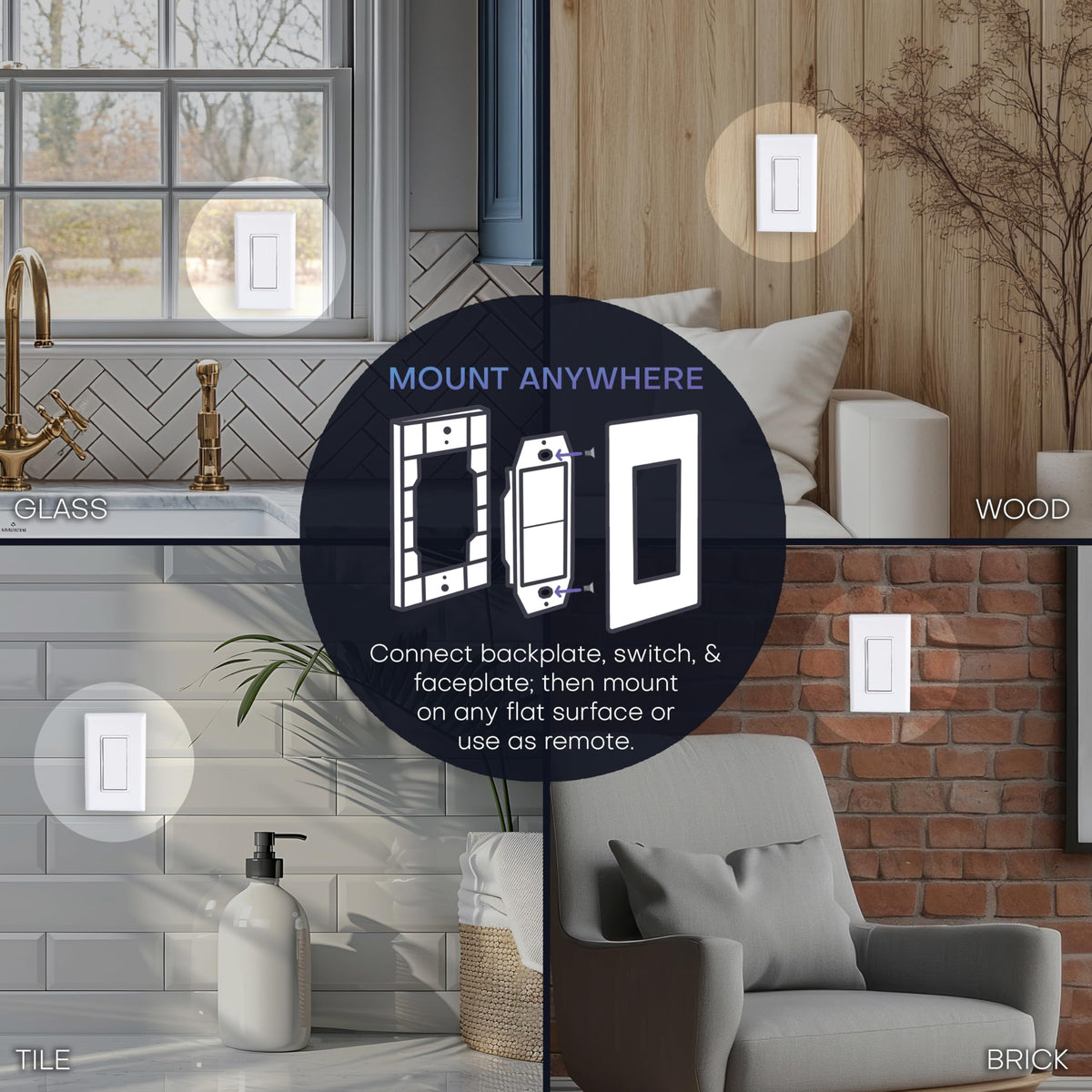 2 Fixture Battery-Free Wireless Light Switch Kit - Light Almond
