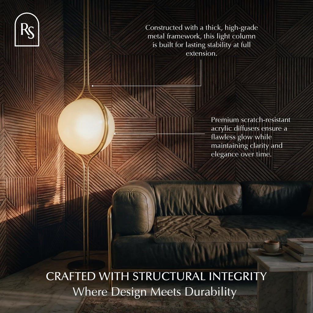 Zuru Floor to Ceiling Lamp - Adjustable 98"-110" Modern Pole Light with LED Bulb - Acrylic Globe Design - UL Certified - Sleek Metal Frame - Living Room & Bedroom Standing Lamp