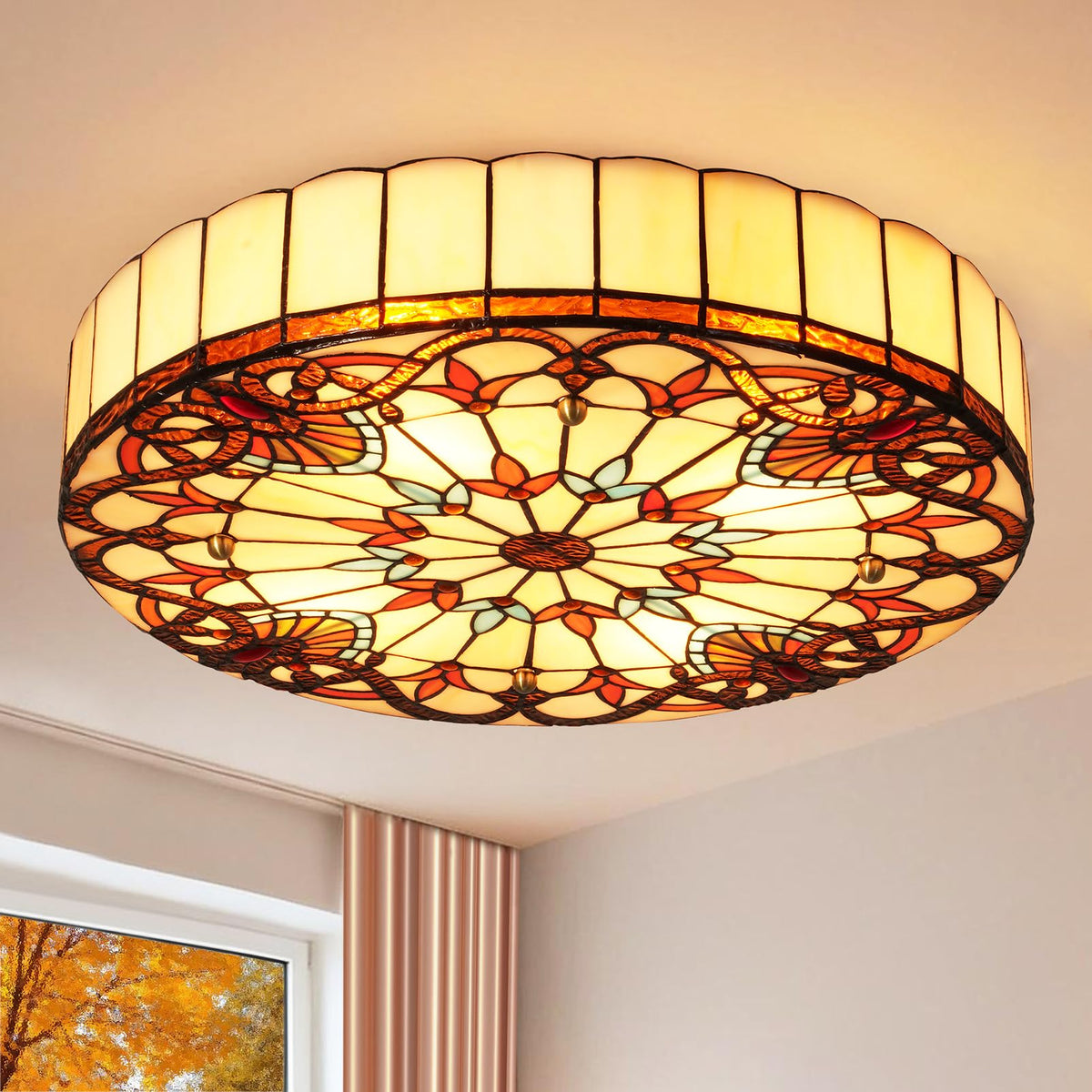 19.7" Flush Mount Stained Ceiling Light Retro Light Fixture