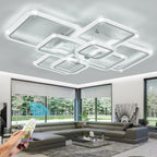 41.3in Modern LED Ceiling Light Fixture Dimmable Crystal Flush Mount Led Ceiling Lights 8 Square Frame with Remote Ceiling Lamps for Living Room Kitchen Bedroom