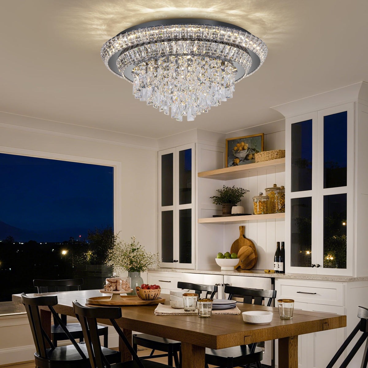 24 Inch Crystal Ceiling Light Flush Mount With Remote and APP Control Black