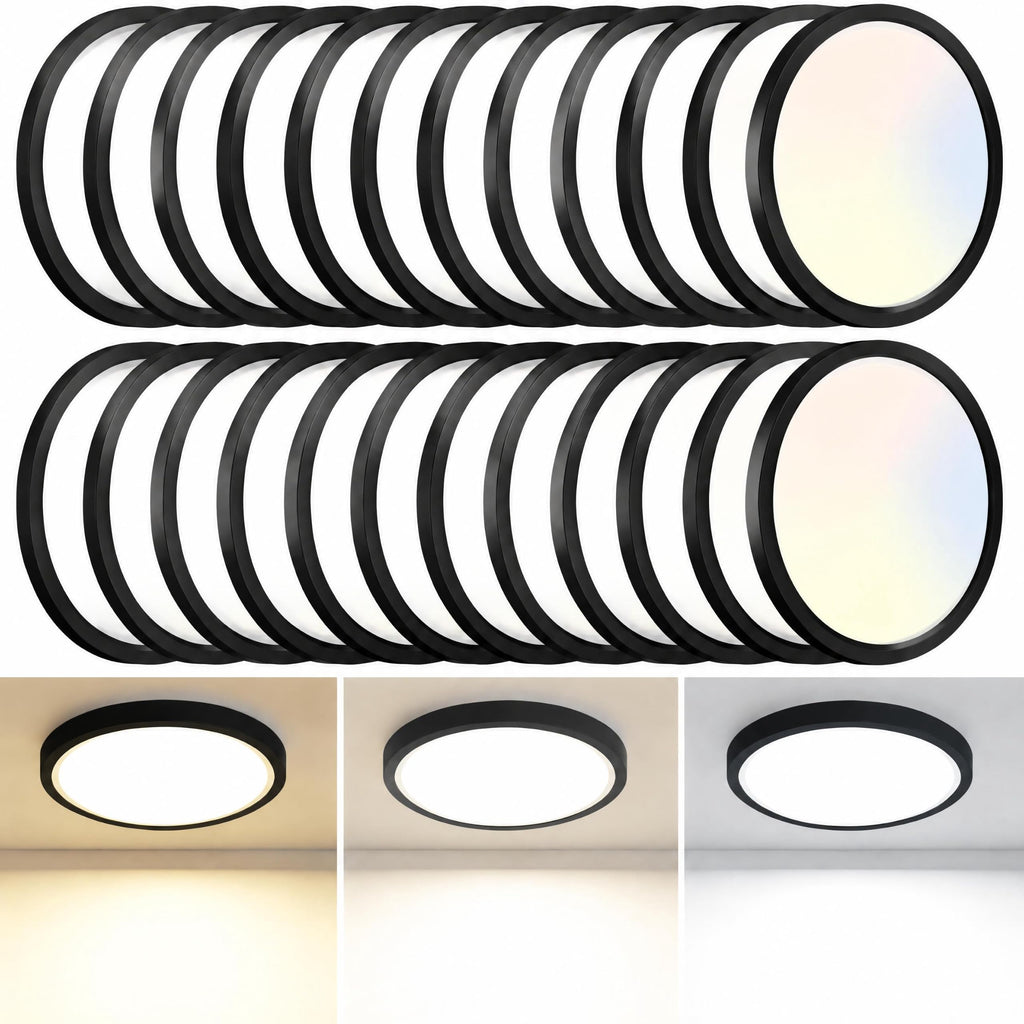 8PACK LED Flush Mount Ceiling Light Fixture, 3000K-4000K-6500K & 150W Equivalent Modern Kitchen Recessed Ceiling Lamp 24W 3200Lm 12Inch Closet Round Surface for Bathroom Laundry Bedroom Hallway