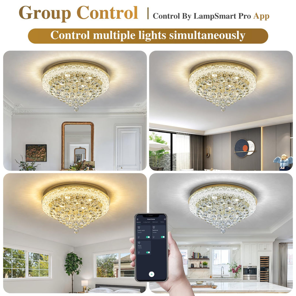 24.5"Crystal Ceiling Light Modern Gold Flush Mount Chandelier Light Fixture