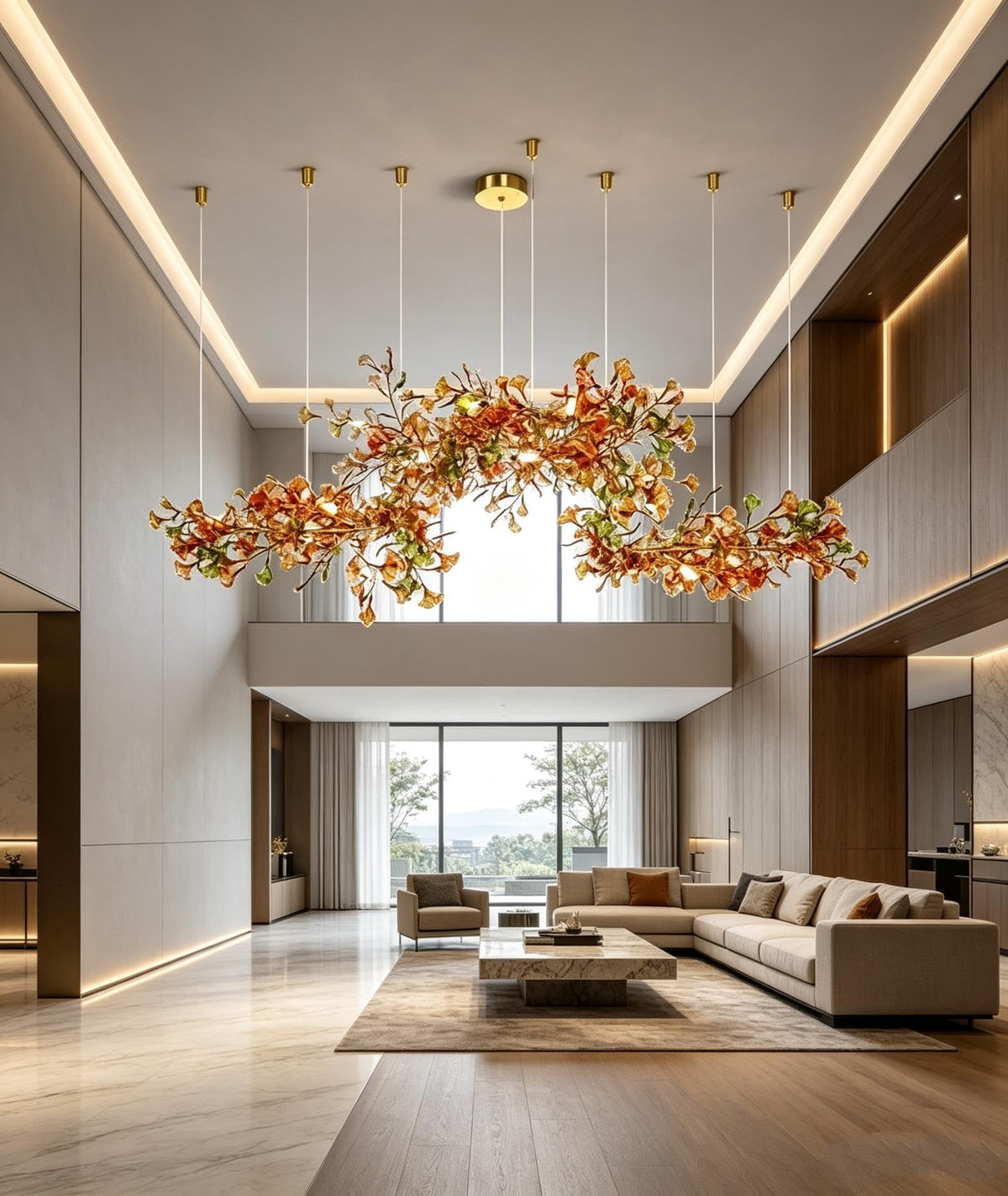 Art Ginkgo Leaf Pendant Light Glass Branch Hanging for Villa,Classic