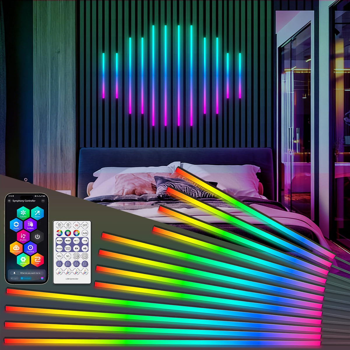 12PCS RGB+IC Led Recessed Lighting Kit Wall Panel Lights (22″+35″+54″)