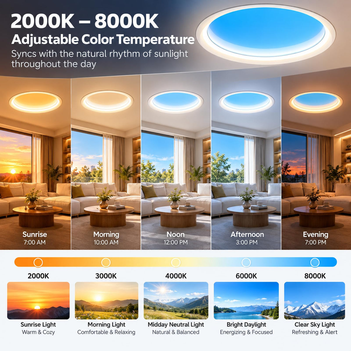 Ultra Thin Skylight Panel Light, Round Dia 21Inch Smart Blue Sky Light