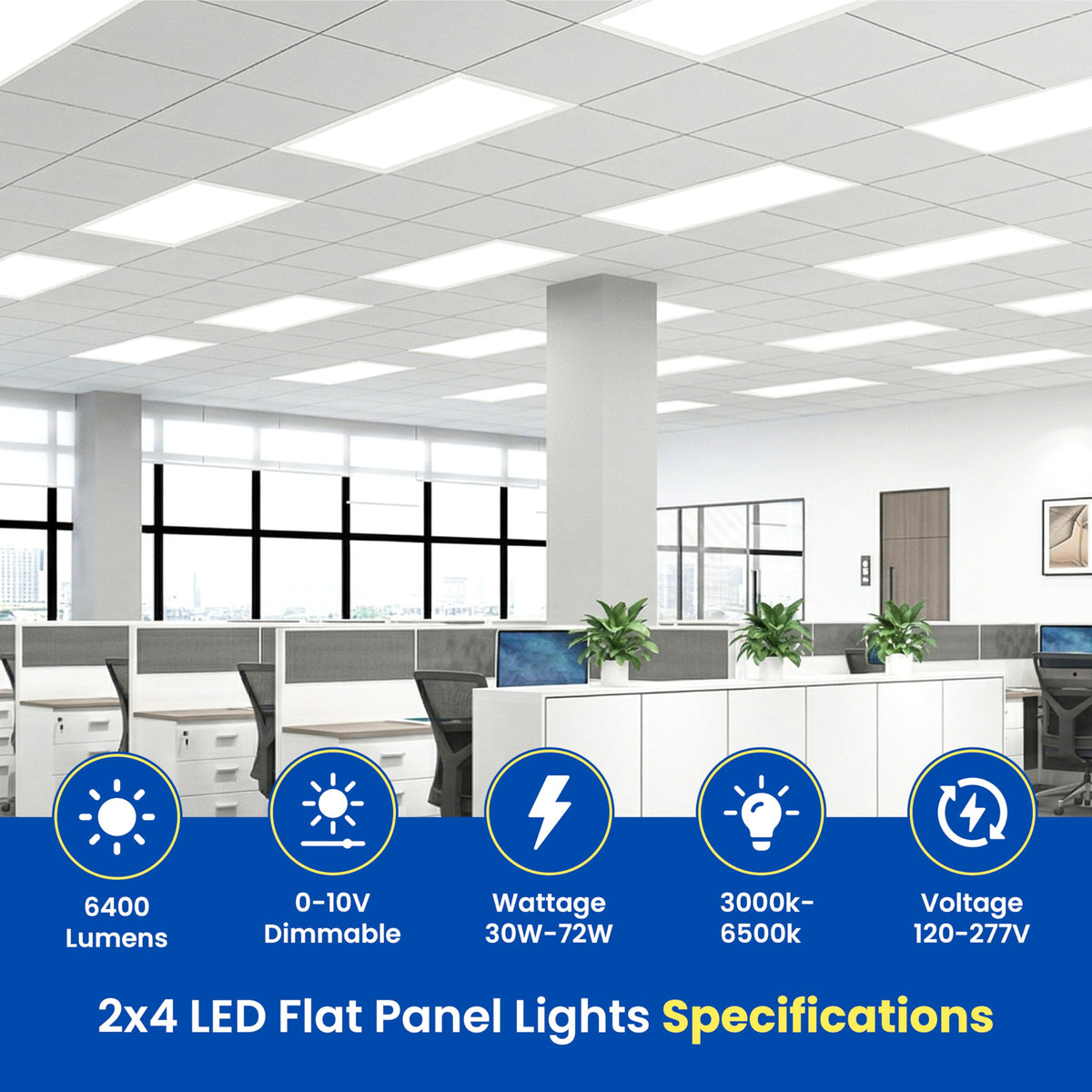 2x4 LED Flat Panel Light – LED Panel Flat Ceiling Light, Dimmable Flicker-Free 2x4 Ceiling Light for Drop Ceilings with Color & Wattage Selectable (Pack of 12)