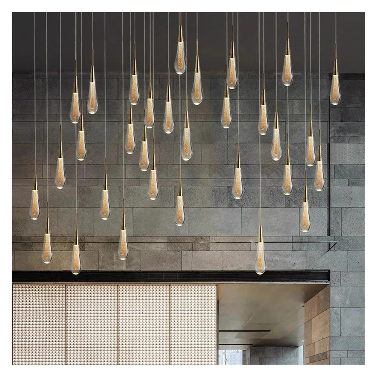 Teardrop Glass Pendant Light Raindrop with Brass Tone Top,Classic