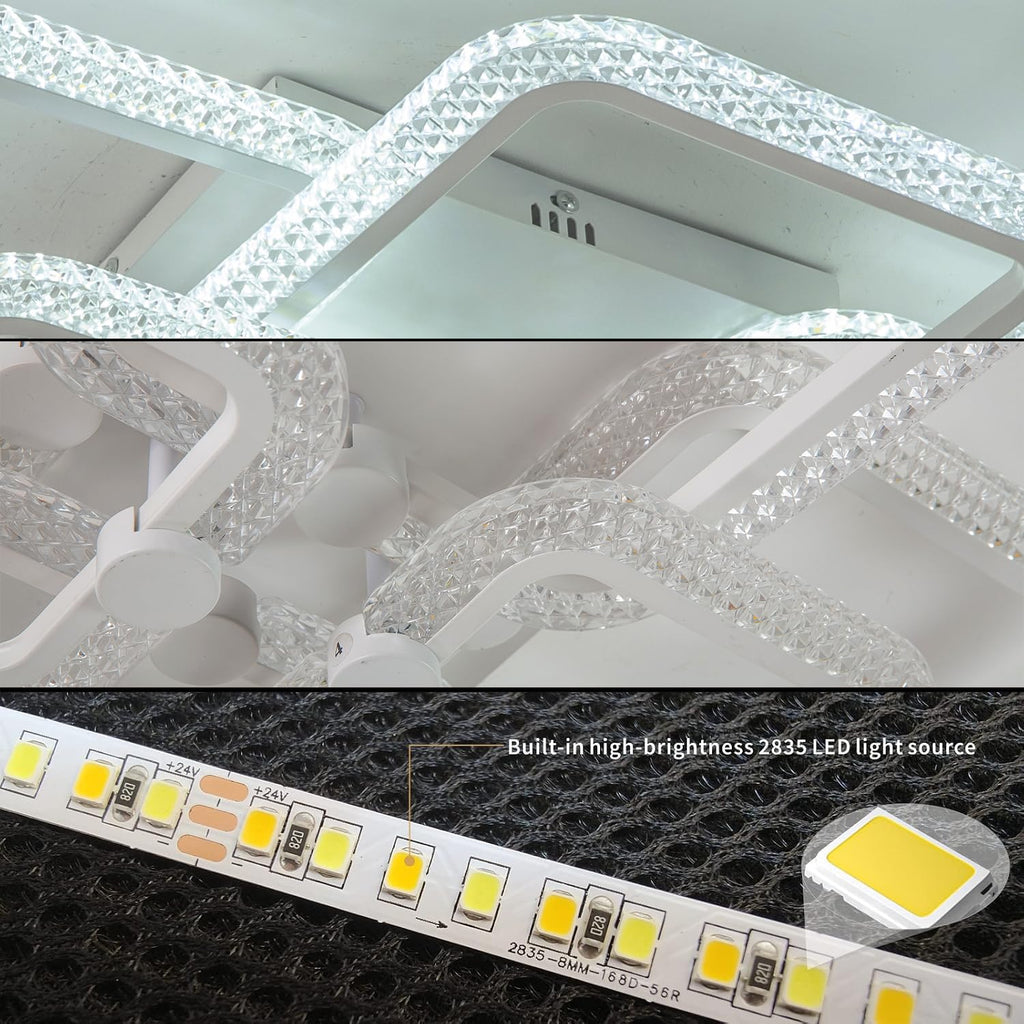 41.3in Modern LED Ceiling Light Fixture Dimmable Crystal Flush Mount Led Ceiling Lights 8 Square Frame with Remote Ceiling Lamps for Living Room Kitchen Bedroom