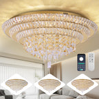 24 Inch Crystal Ceiling Light Flush Mount With Remote and APP Control Black