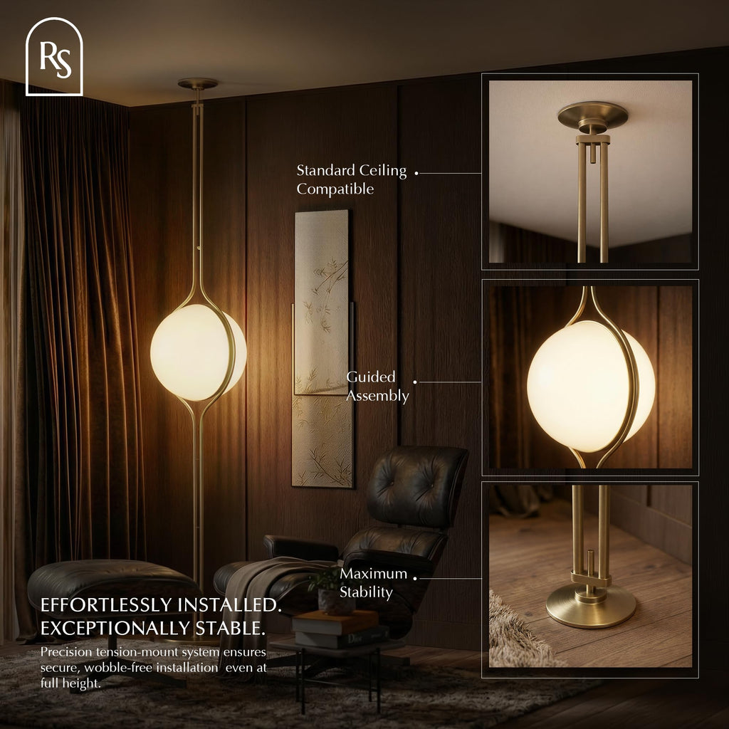 Zuru Floor to Ceiling Lamp - Adjustable 98"-110" Modern Pole Light with LED Bulb - Acrylic Globe Design - UL Certified - Sleek Metal Frame - Living Room & Bedroom Standing Lamp