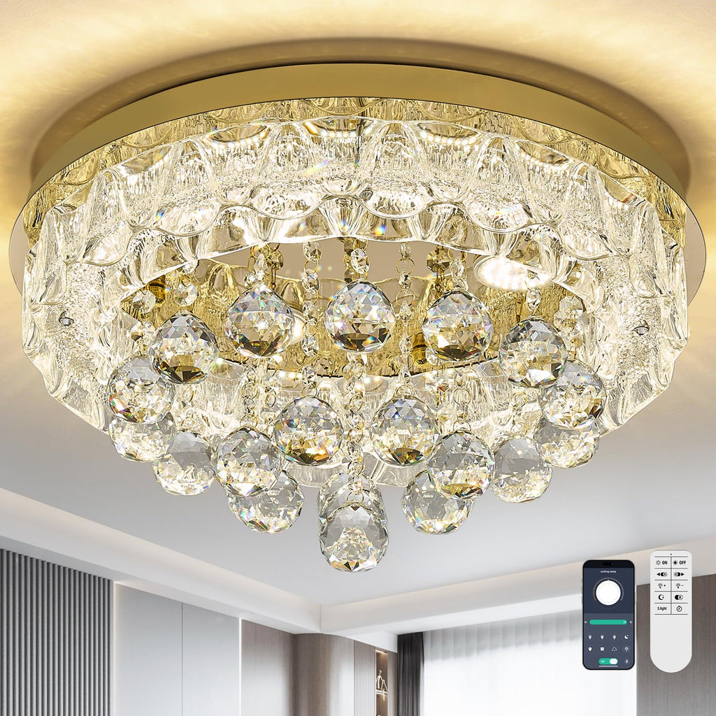 24.5"Crystal Ceiling Light Modern Gold Flush Mount Chandelier Light Fixture