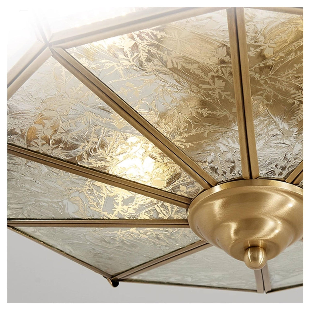 Vintage American Octagonal Flush Mount Ceiling Light Solid Brass Frame with Frosted Crackle Glass Shades Traditional Luxury Chandelier