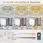 24"Crystal Ceiling Light Modern Gold Flush Mount Chandelier Light Fixture