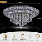 24 Inch Crystal Ceiling Light Flush Mount With Remote and APP Control Black