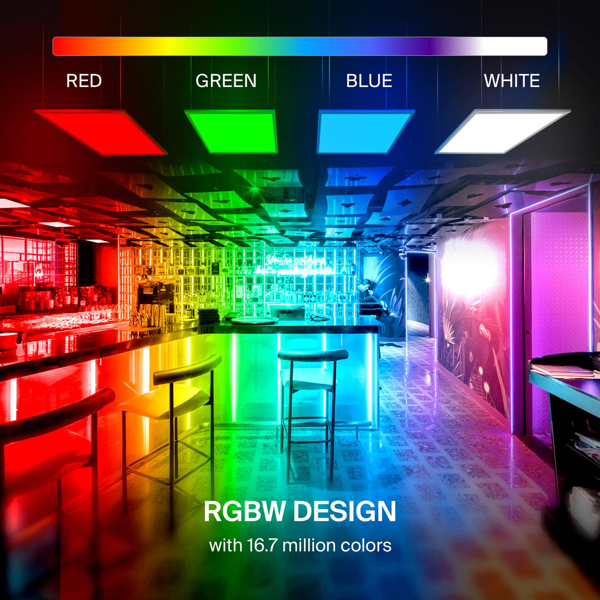 ASD 2x2 Smart RGBW LED Flat Panel Light with Remote Control - 35W UL | 4420LM 3500K 4000K 5000K Selectable Dimmable 2x2 LED Drop Ceiling Light Fixture | Alexa RGB Lights WiFi App Controlled 2 Pack