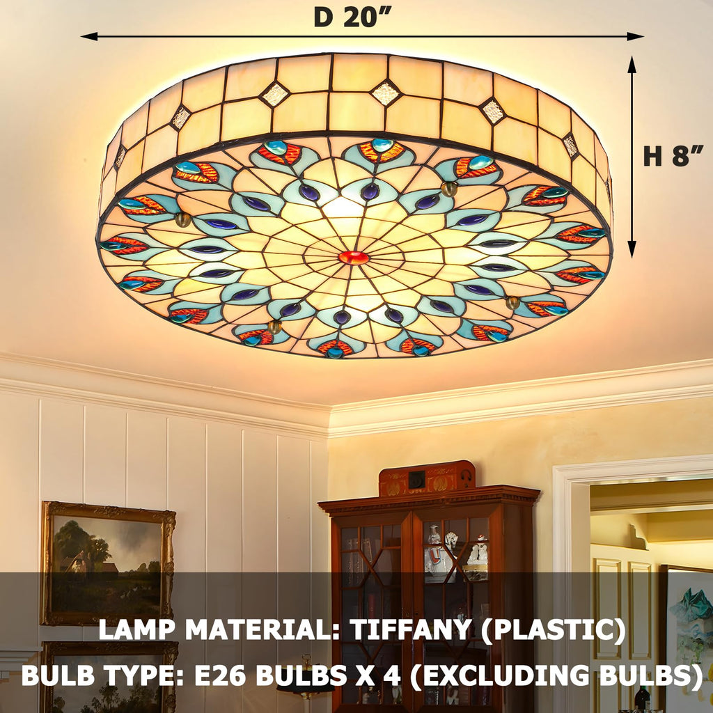 19.7" Flush Mount Stained Ceiling Light Retro Light Fixture