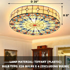 19.7" Flush Mount Stained Ceiling Light Retro Light Fixture