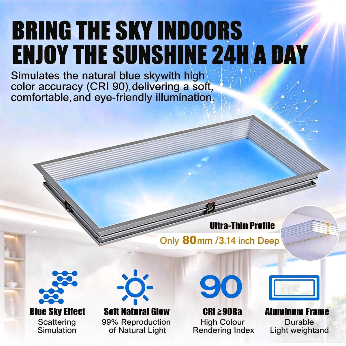 65W Blue Sky Ceiling Light CRI90 Flush Mount Skylight