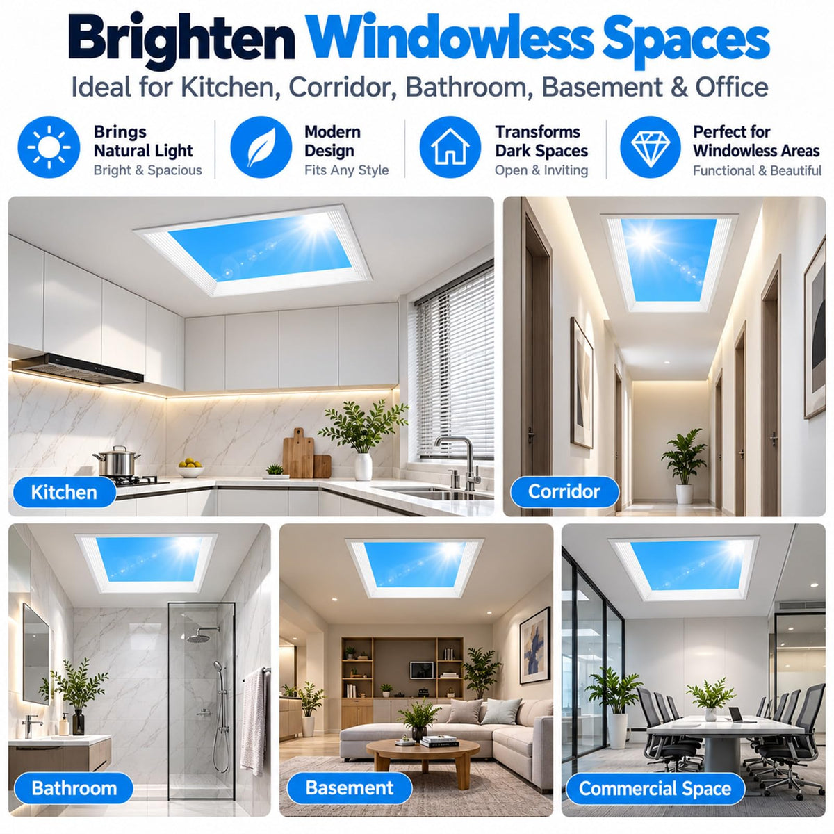 Artificial Skylight, Smart Blue Sky Light Ceiling Lamp 60*120cm