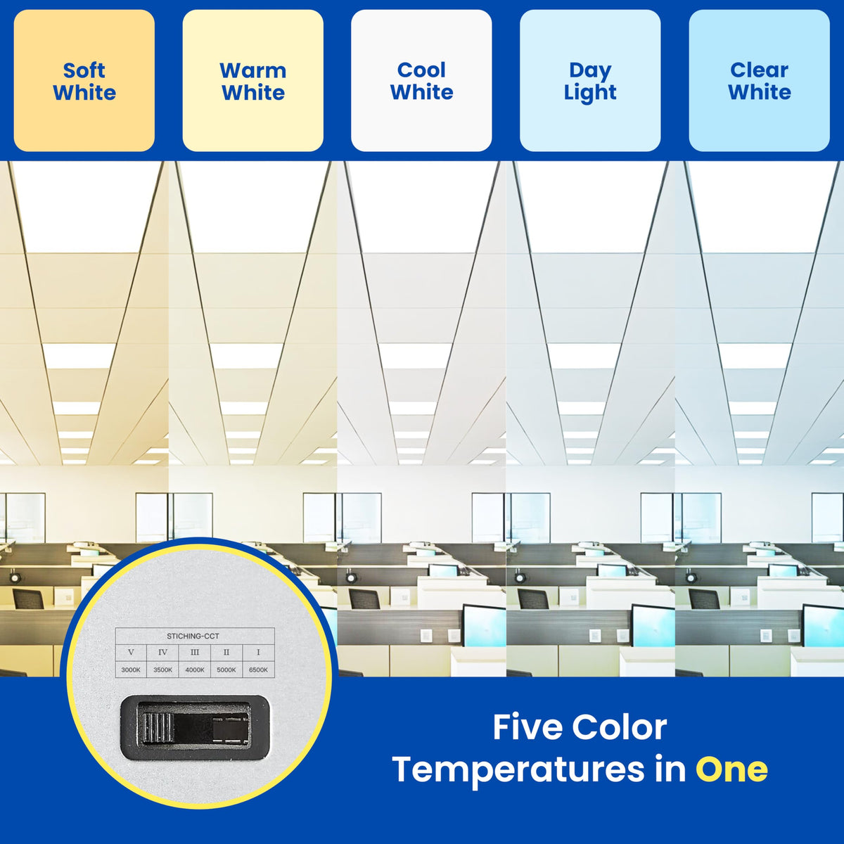 2x4, 2x2, 1x4 ft Led Flat Panel Lights, Selectable Color Temp CCT Upto 6500K Dimmable Recessed Drop Ceiling Light, No Flicker, Easy to Install, Garage, Office, Residential, Warehouse. (2x4-4 Pack)