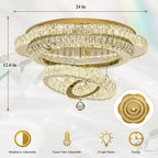 24"Crystal Ceiling Light Modern Gold Flush Mount Chandelier Light Fixture