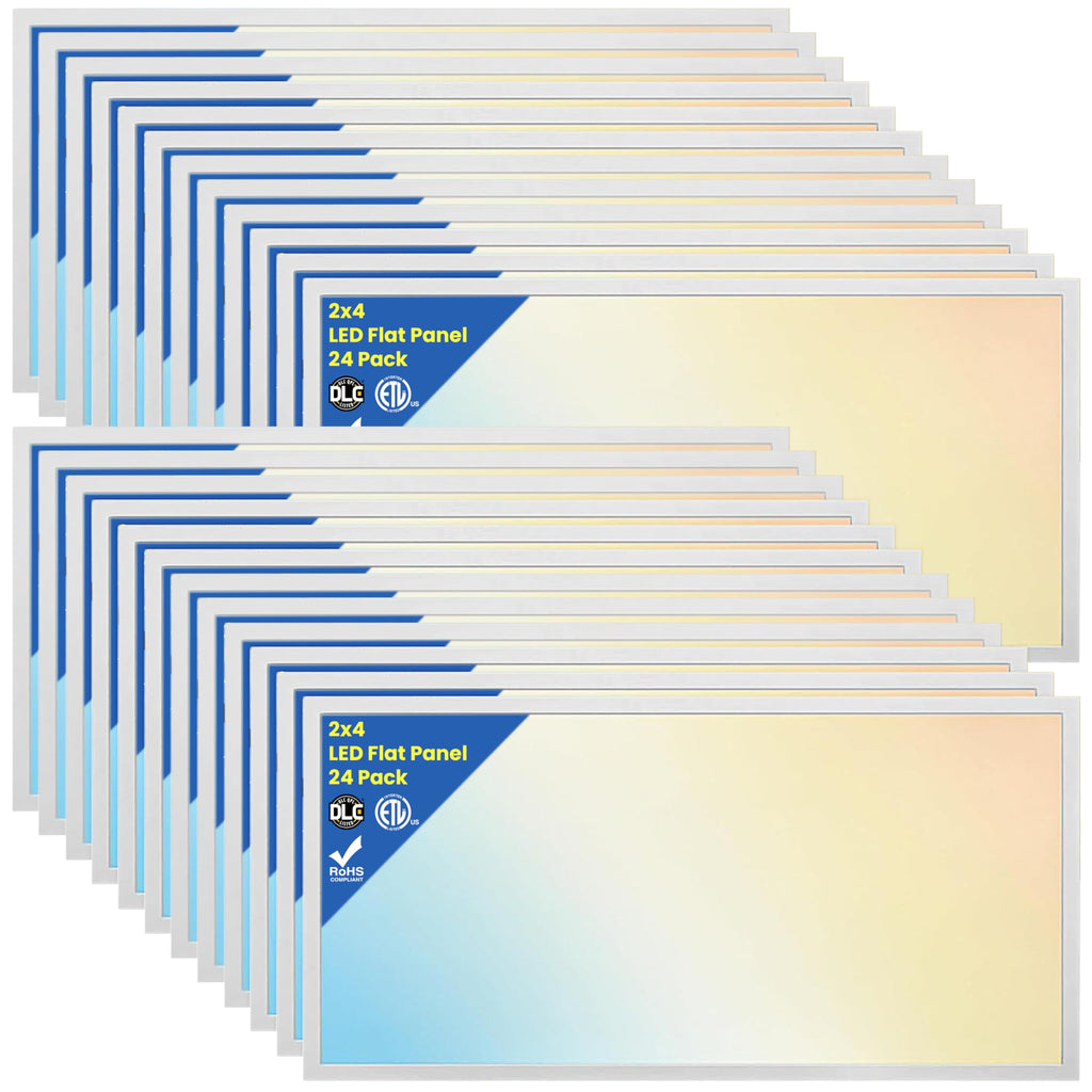 2x4, 2x2, 1x4 ft Led Flat Panel Lights, Selectable Color Temp CCT Upto 6500K Dimmable Recessed Drop Ceiling Light, No Flicker, Easy to Install, Garage, Office, Residential, Warehouse. (2x4-4 Pack)