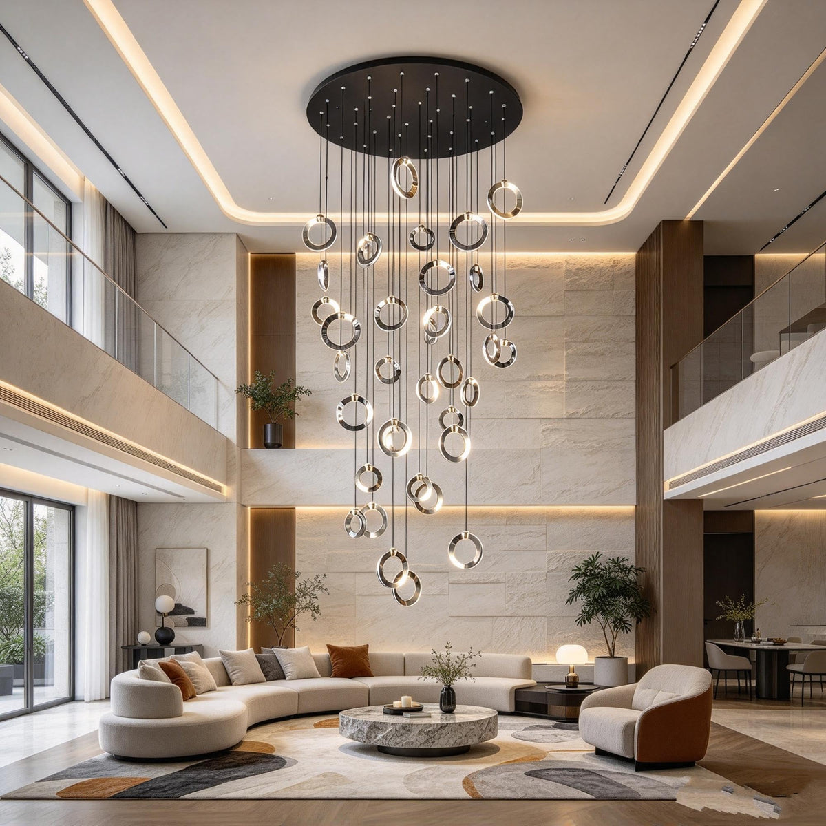 Multi Ring Spiral Suspended Fixture Round Canopy Hanging Decor ,Classic