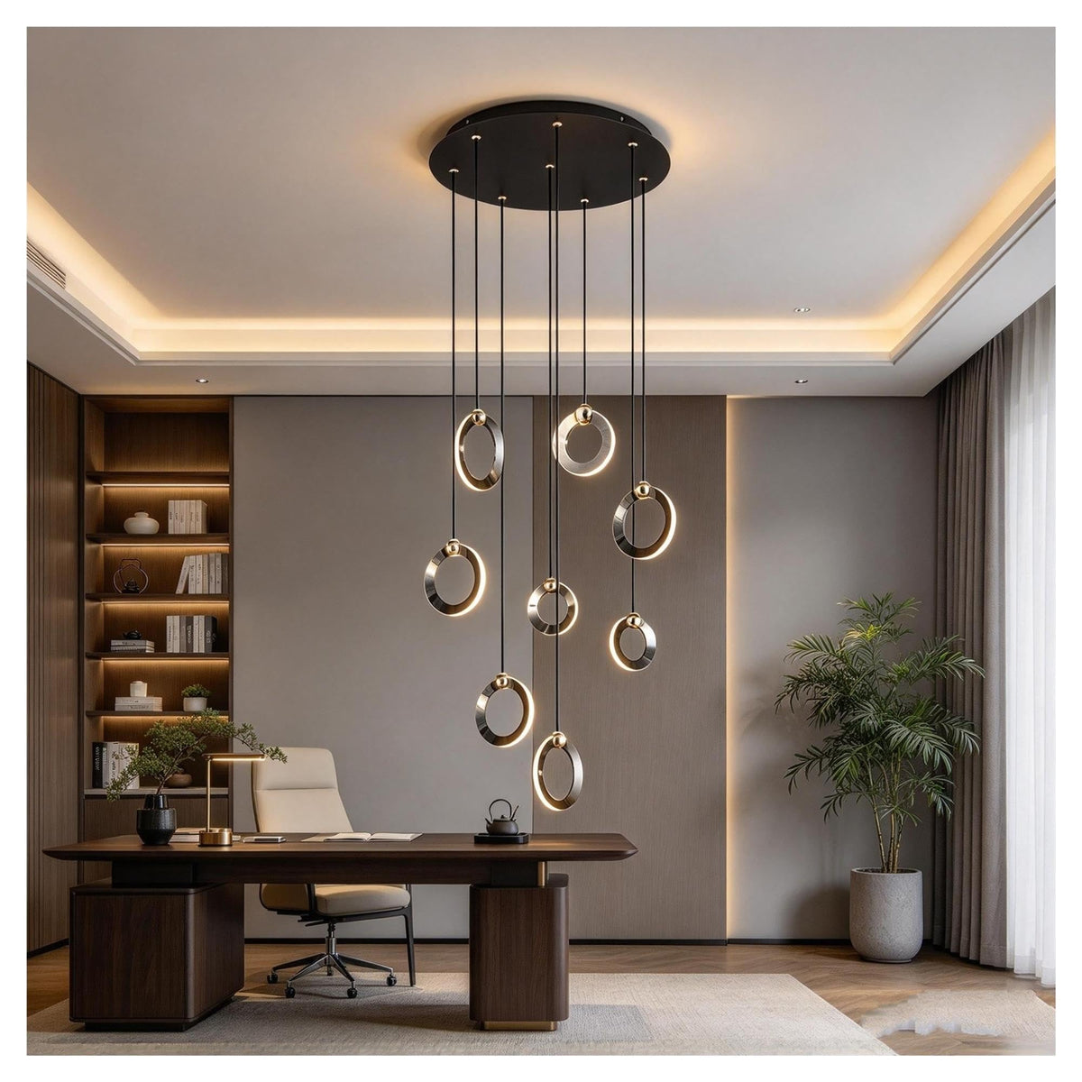 Multi Ring Spiral Suspended Fixture Round Canopy Hanging Decor ,Classic