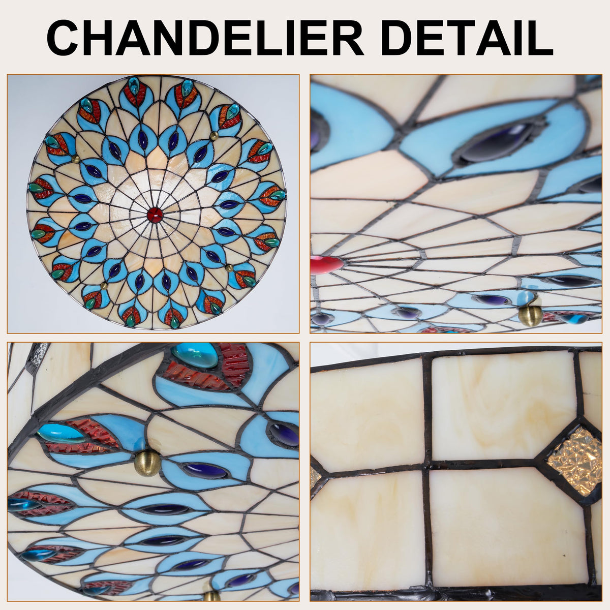 19.7" Flush Mount Stained Ceiling Light Retro Light Fixture