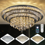 24 Inch Crystal Ceiling Light Flush Mount With Remote and APP Control Black