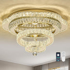 18"Crystal Ceiling Light Modern Gold Flush Mount Chandelier Light Fixture