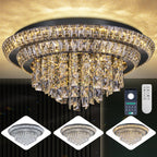 24 Inch Crystal Ceiling Light Flush Mount With Remote and APP Control Black