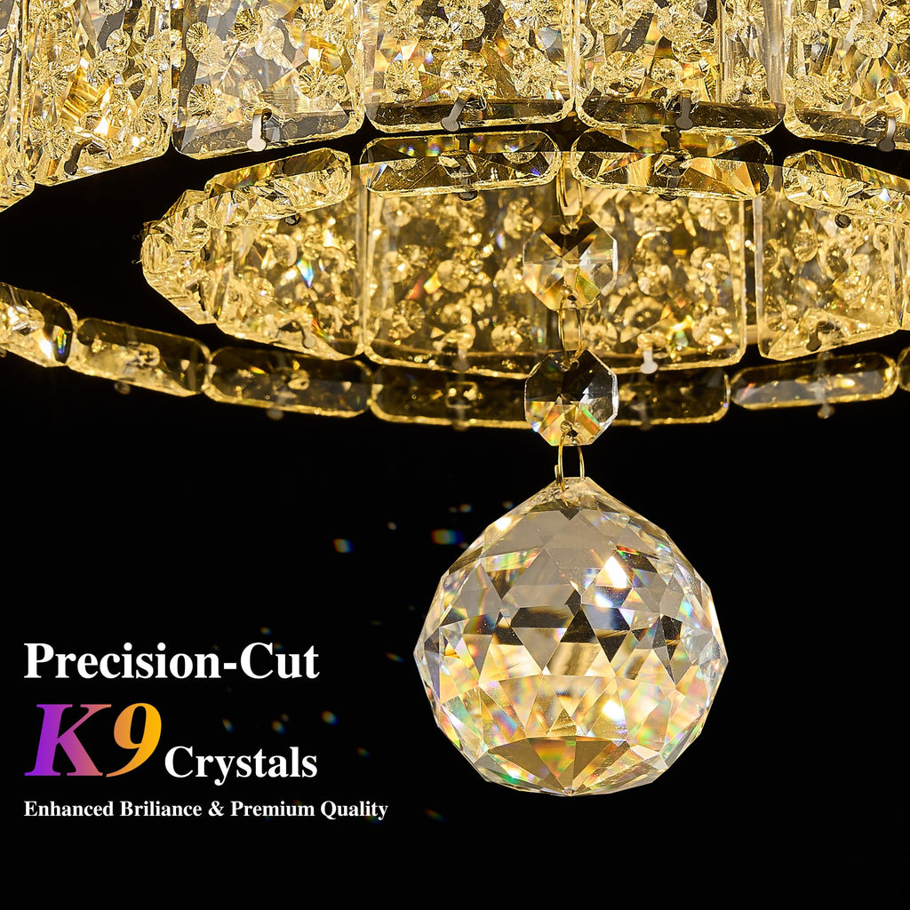 24"Crystal Ceiling Light Modern Gold Flush Mount Chandelier Light Fixture